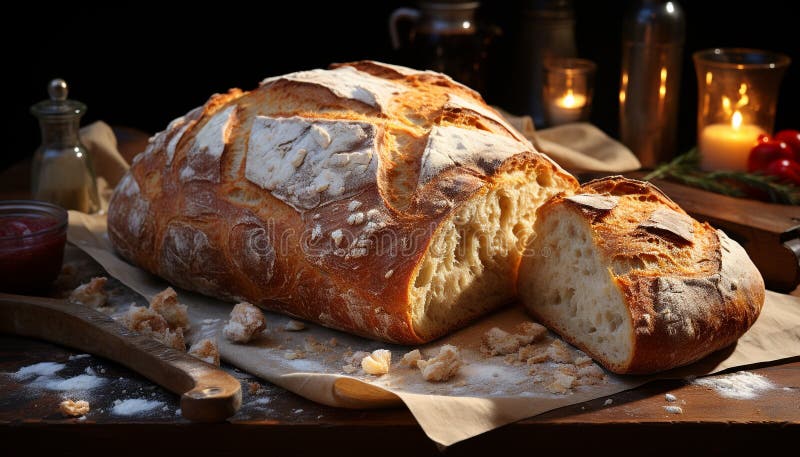 Hausgemachte rustikale Mahlzeit frisches Brot gesund frisch, hergestellt von ai vektor abbildung