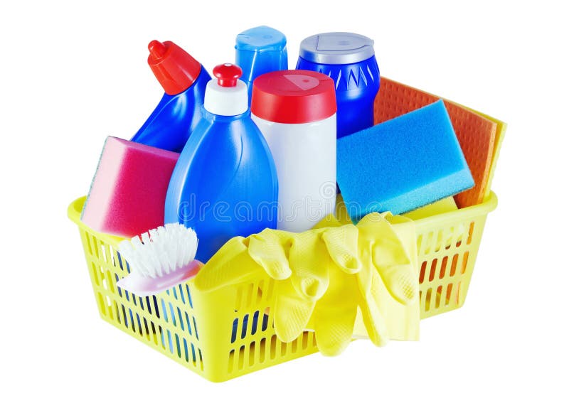 Various household chemicals and tools for cleaning. Various household chemicals and tools for cleaning