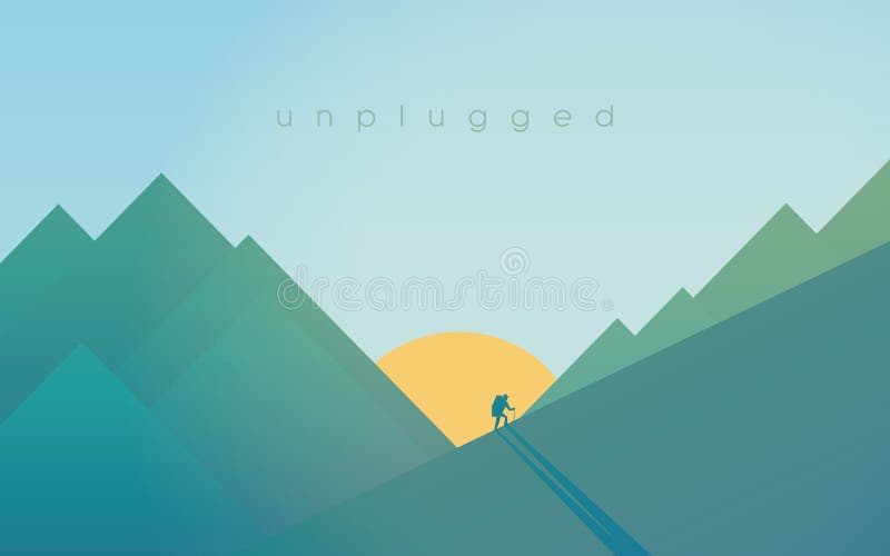 Hausse en montagnes pendant le coucher du soleil Folâtrez le concept extérieur de relaxation d'aventure avec la silhouette de ran illustration stock Hausse en montagnes pendant le coucher du soleil Folâtrez le concept extérieur de relaxation d'aventure avec la silhouette de ran illustration stock