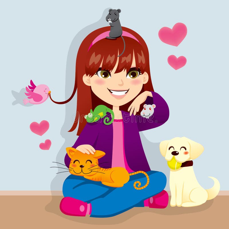 Pretty girl happy playing with her cute lovely little pets. Pretty girl happy playing with her cute lovely little pets