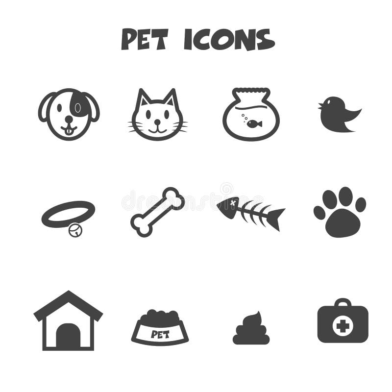 Pet icons, mono vector symbols. Pet icons, mono vector symbols