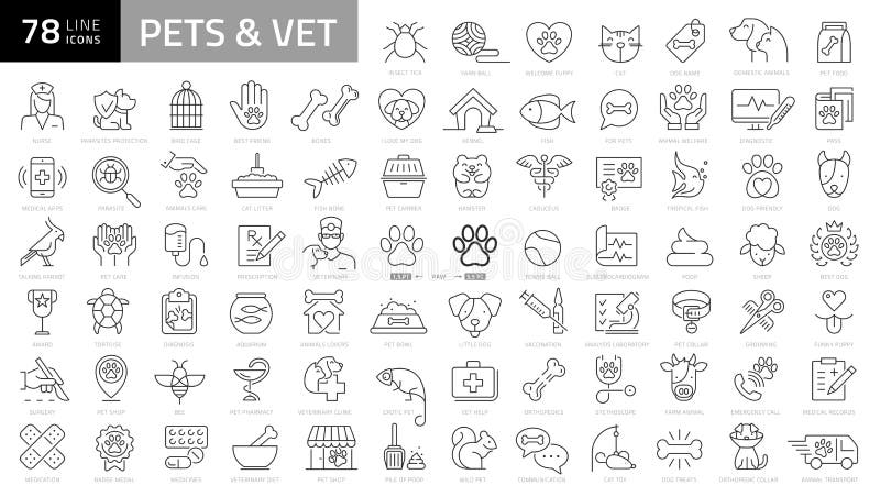 Pet, vet, pet shop, types of pets - minimal thin line web icon set. Outline icons collection. Simple vector illustration. Pet, vet, pet shop, types of pets - minimal thin line web icon set. Outline icons collection. Simple vector illustration