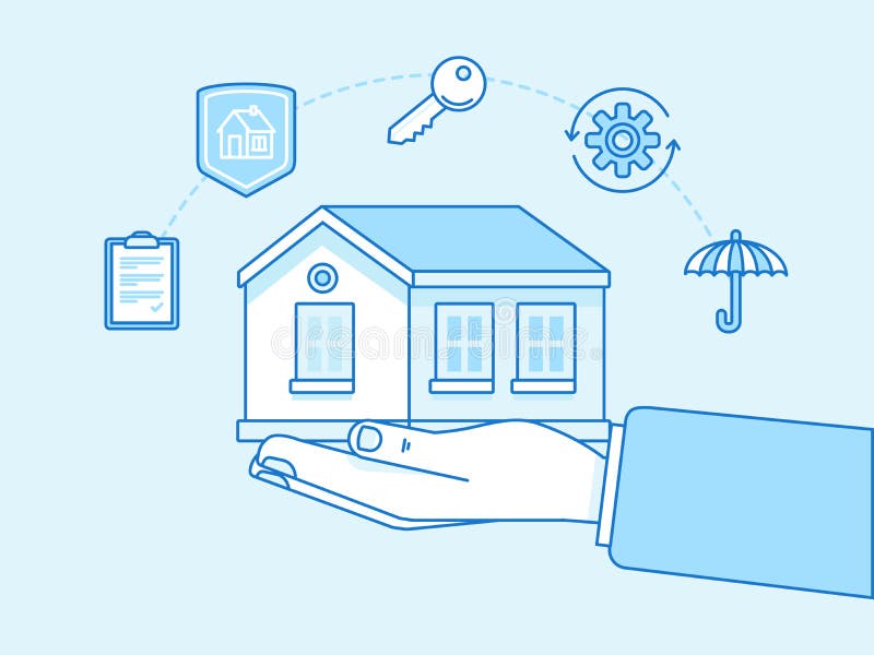 Hausversicherungskonzept - Illustration und infographics entwerfen EL stock abbildung Hausversicherungskonzept - Illustration und infographics entwerfen EL stock abbildung