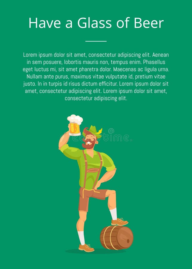 Have Glass of Beer Poster with Man Drinking, Text vector illustration Have Glass of Beer Poster with Man Drinking, Text vector illustration