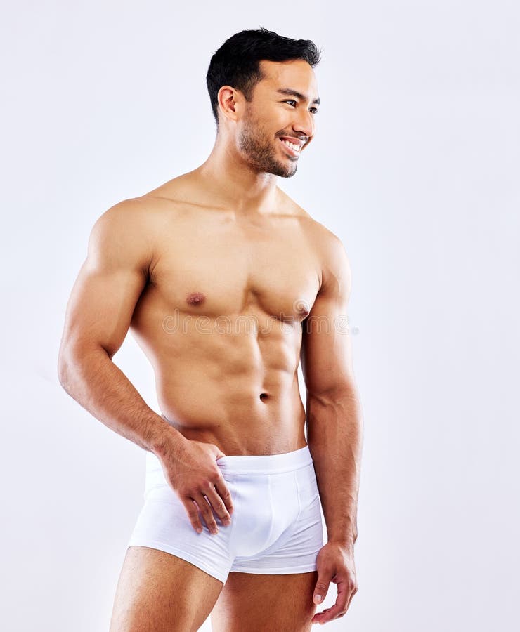Have You Ever Seen Such a Handsome Man. a Man Posing in His Underwear  Against a White Studio Background. Stock Photo - Image of lifestyle, alone:  252562568