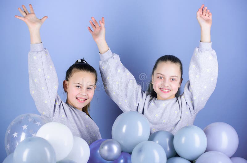 Having Fun Concept Balloon Theme Party Girls Best Friends Near Air Balloons Birthday Party
