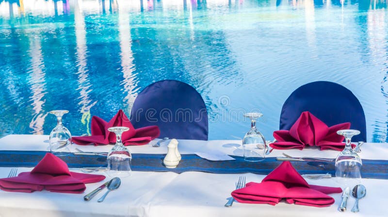 Having special menu beside ocean blue water pool