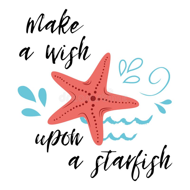 Havsaffischen med uttryck för havsfisk gör en önska på en stjärna, vågen, inspirerande citationstecken för seastar baner för vekt vektor illustrationer Havsaffischen med uttryck för havsfisk gör en önska på en stjärna, vågen, inspirerande citationstecken för seastar baner för vekt vektor illustrationer
