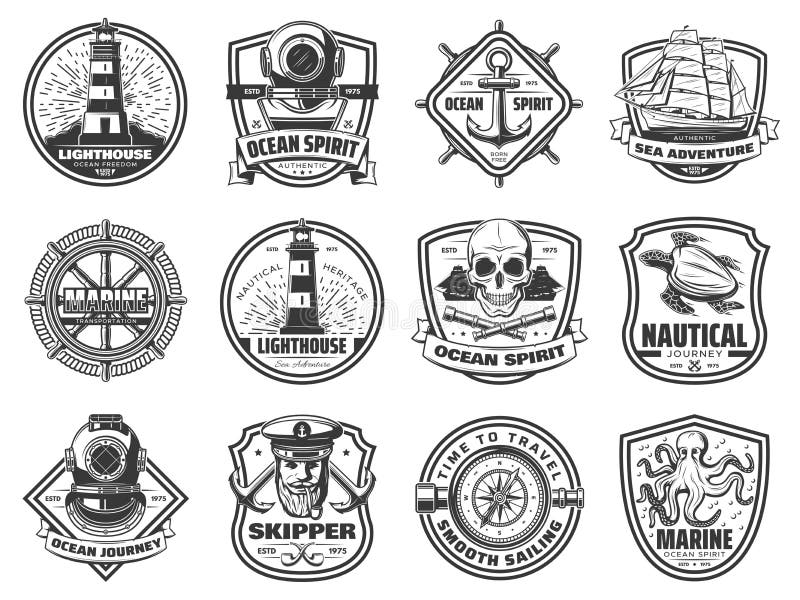 Havsankare, seglingskepp och roder Nautiska emblem royaltyfri illustrationer Havsankare, seglingskepp och roder Nautiska emblem royaltyfri illustrationer