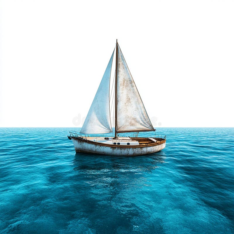 Havsgående segelbåt som seglar under sommarbåten Havsytt - gammalt solskesfartyg - blått isolerat på vit bakgrund royaltyfri illustrationer