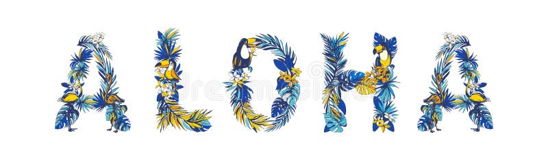 HAWAIANA exhausta del verano del ejemplo de la mano floral tropical de las letras