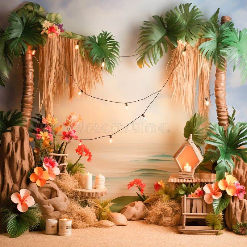 Hawaii kids Digital Backdrop, cake smash backdrop, Digital Photography Props