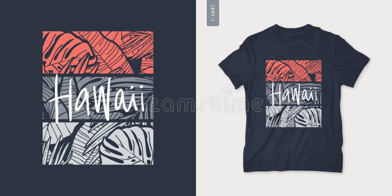 Hawaii summer graphic t-shirt design, tropical print, vector illustration