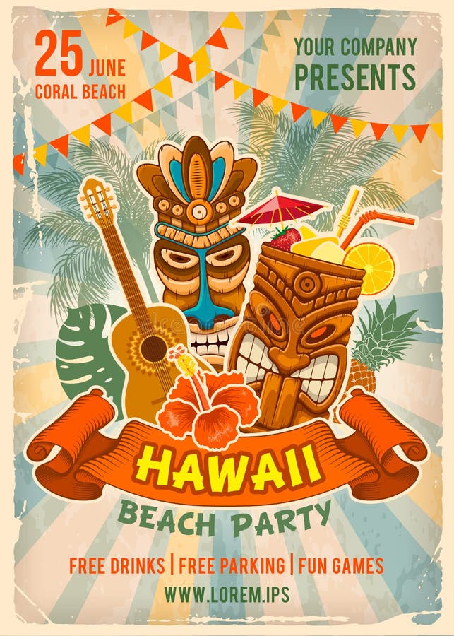 Hawaiiaans de Affichemalplaatje van de Strandpartij stock illustratie Hawaiiaans de Affichemalplaatje van de Strandpartij stock illustratie