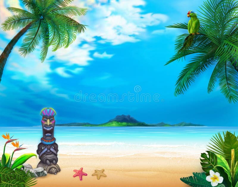 Hawaiian Landscape with Funny God and Green Parrot Stock Illustration - Illustration of grass, luau: 84310156 Hawaiian Landscape with Funny God and Green Parrot Stock Illustration - Illustration of grass, luau: 84310156