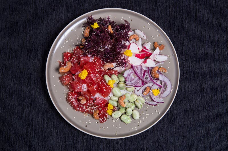 Hawaiian poke salmon royalty free stock photos