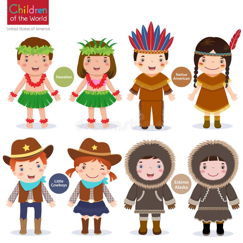 hawaiische Cowboys amerikanischen Ureinwohners Kinderweltusa Eskimo stock abbildung hawaiische Cowboys amerikanischen Ureinwohners Kinderweltusa Eskimo stock abbildung