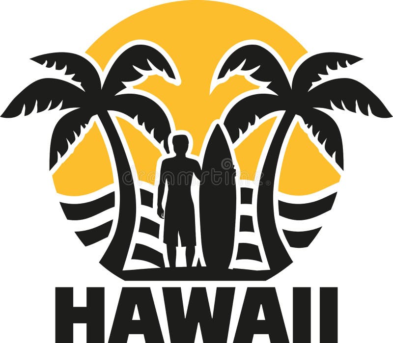 Hawaje plaża z palmami i surfingowem ilustracji Hawaje plaża z palmami i surfingowem ilustracji