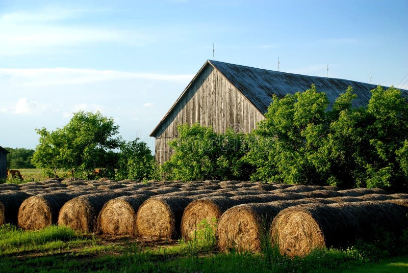 Hay Bales stored outdoor at sunset royalty free stock photos Hay Bales stored outdoor at sunset royalty free stock photos