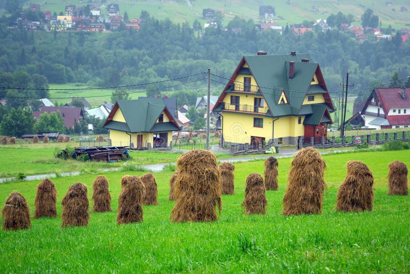 Haystacks on the field in Zakopane