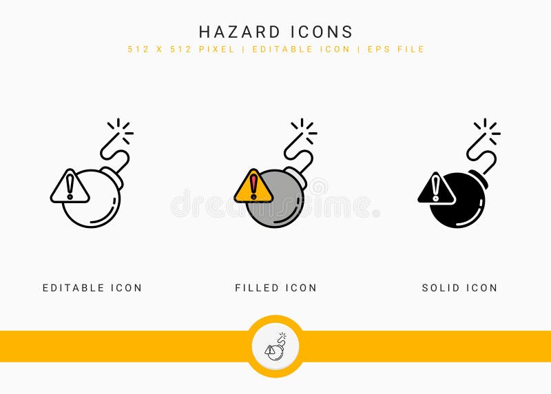 Hazard icons set vector illustration with solid icon line style. Exclamation mark alert concept. stock illustration