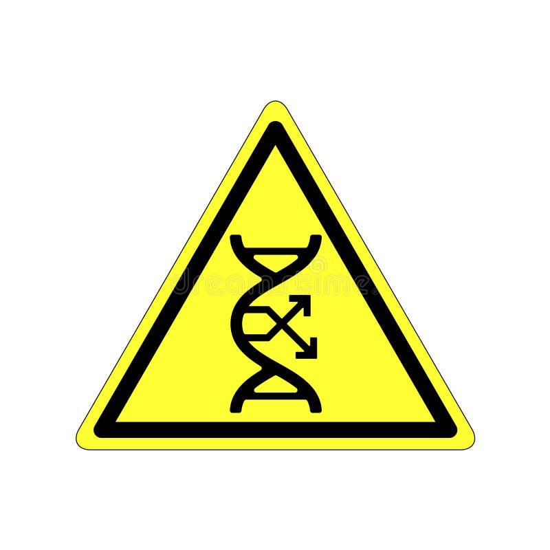 Hazard warning sign mutation organism, change DNA icon flat black. Symbol zone of genetic modification or label or tag on the