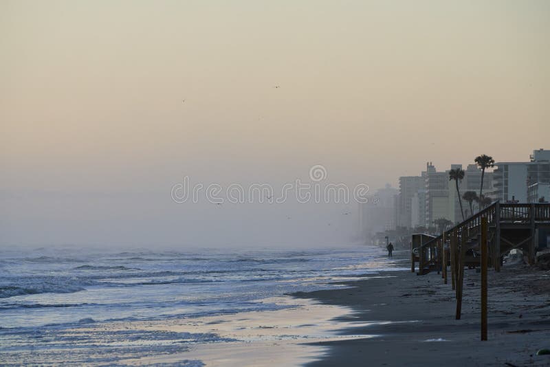 Hazy Morning on Daytona Beach with High Tide