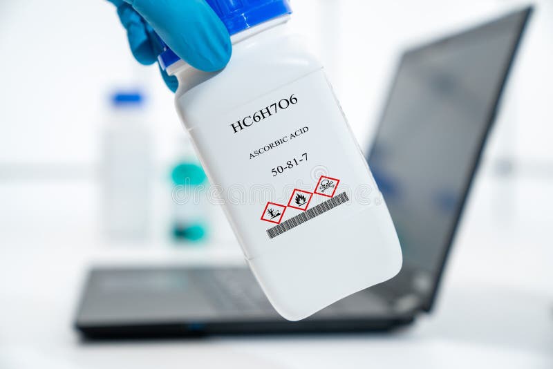 HC6H7O6 Ascorbic Acid CAS 50 81 7 Chemical Substance In White Plastic hc6h7o6-ascorbic-acid-cas-50-81-7-chemical-substance-in-white-plastic