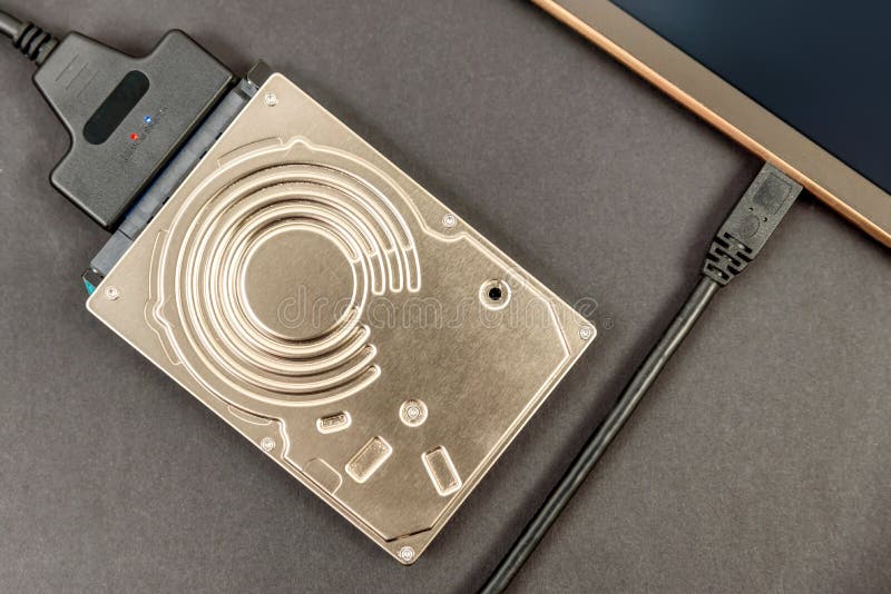 Hdd 2.5 Hard Drive Disk Connected To Digital Tablet Via Sata Usb Cable