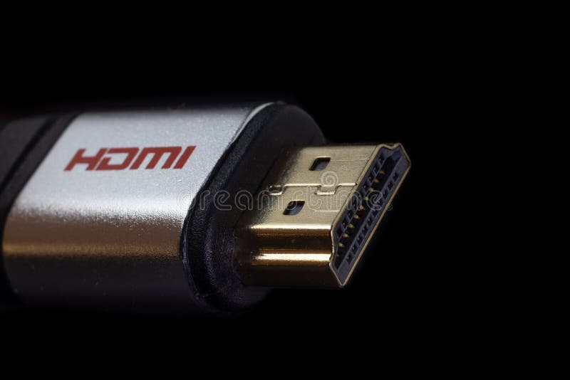 HDMI plug macro shot isolated on black stock images
