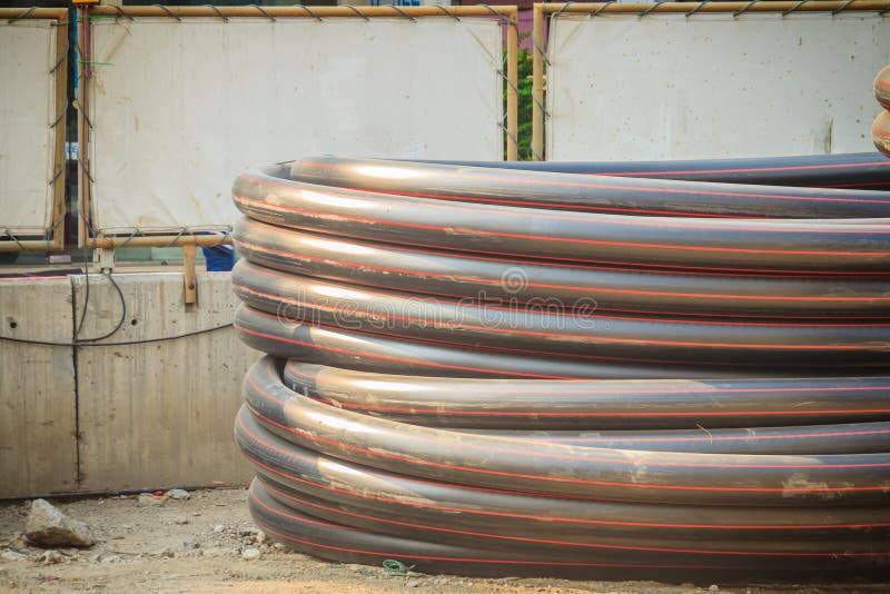 HDPE Pipes for Water Supply and Electrical Conduit at Construction Site