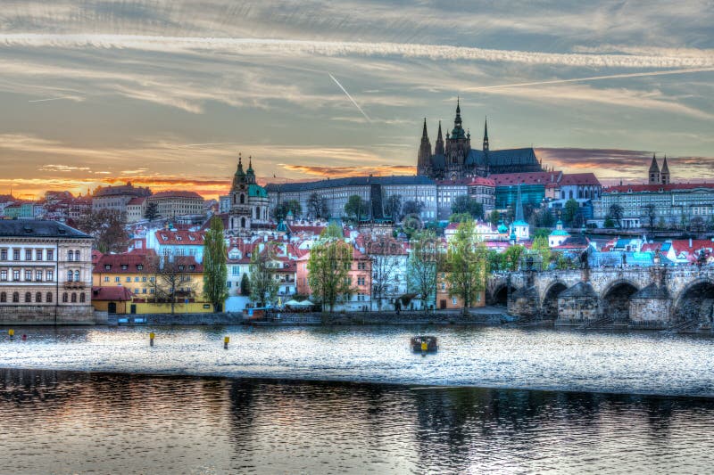 View of Charles bridge over Vltava river and Gradchany Prague C royalty free stock photos