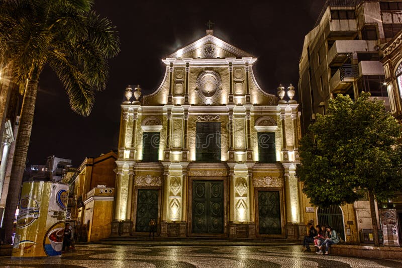 HDR photo of St. Dominics Church at night, Macau