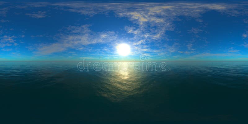 HDRI High resolution map. the sun in the clouds over the sea