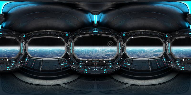 Hdri panoramisch beeld met hoge resolutie van het donkere ruimteschip interieur 360 panorama reflectie afbeelding van een futurist