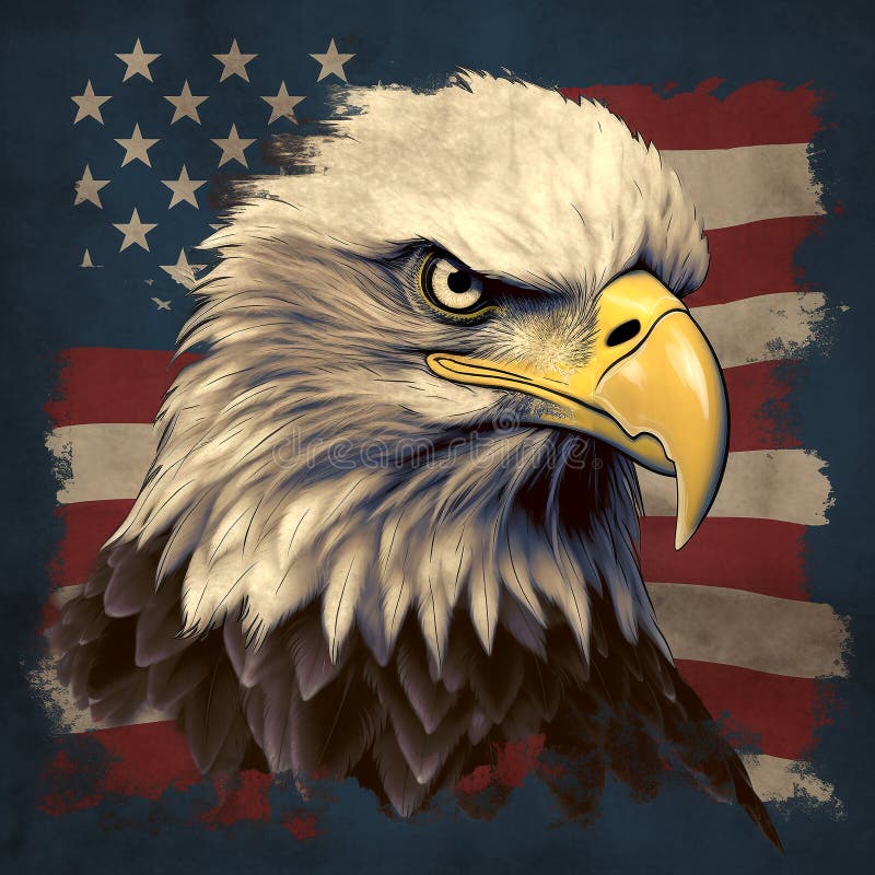The Head of a Bald Eagle on the Background of the American Flag Stock ...