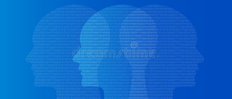 Head binary number symbol of artificial intelligence thinking digital technology blue background zero and one royalty free illustration