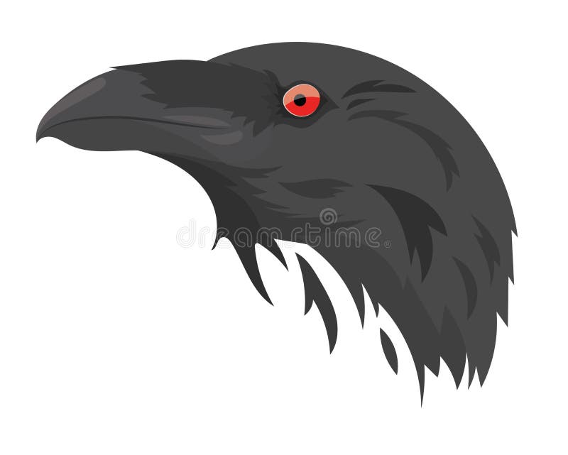 Head of a black crow. A cartoon portrait of a rook. stock illustration