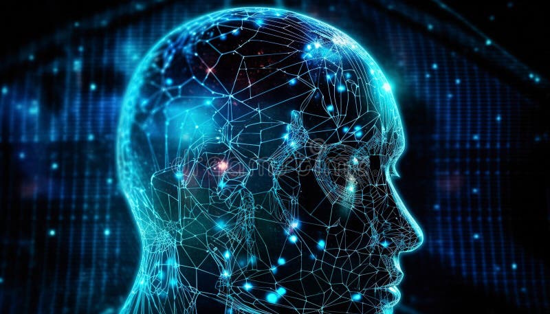 Head in blue background with binary code head with binary code. Head with binary code Amazing illustration. sui generateda. Binary code map illustrations