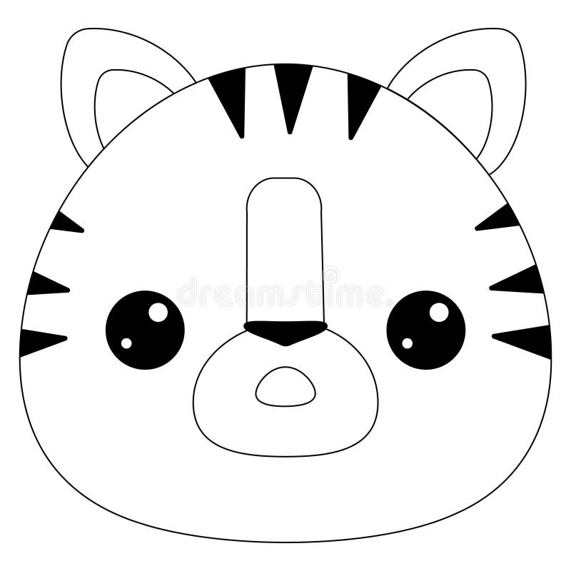 The Head of a Cartoon Animal. Tiger S Head. Contour Drawing. Cute ...