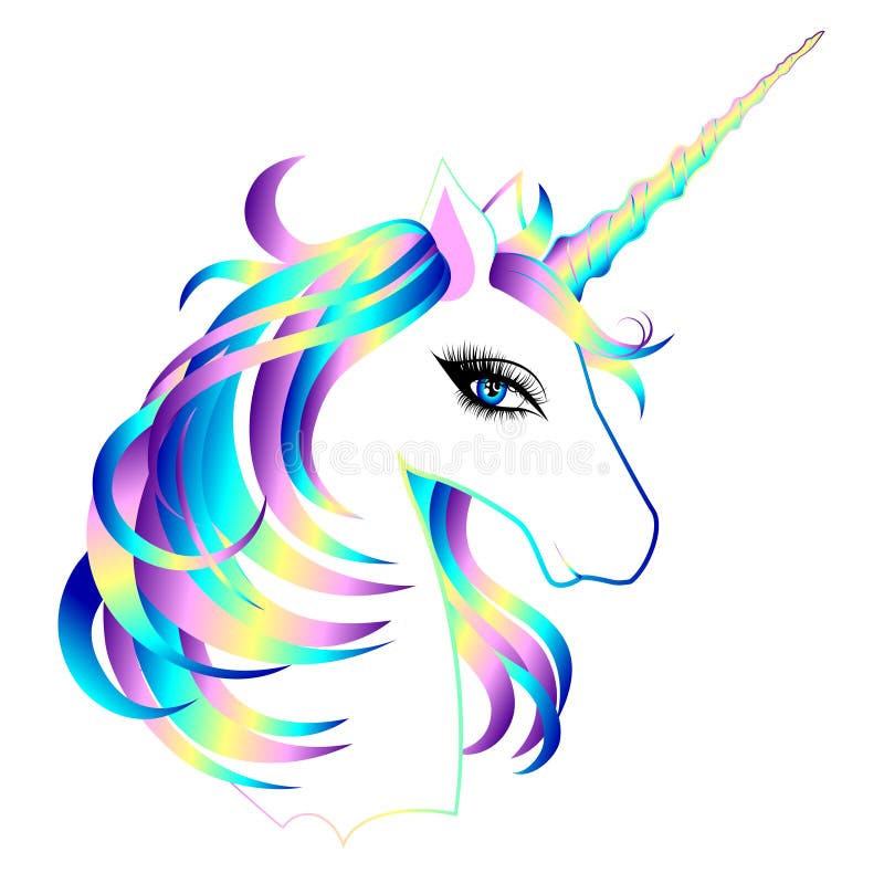 Head Of Cute White Unicorn With Rainbow Mane Stock Vector ...