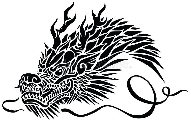 Head of Eastern dragon . Black and white tattoo