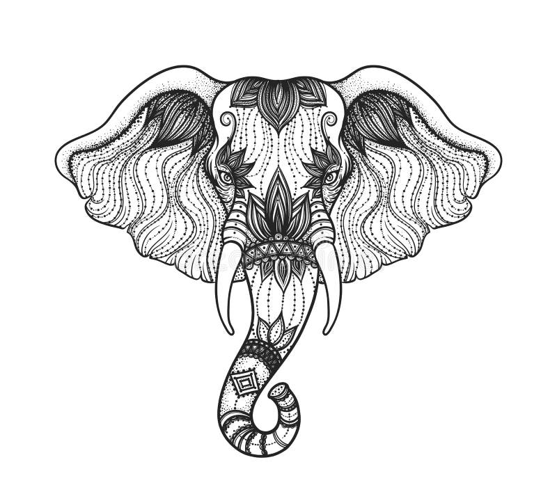 Head of Elephant in Profile Line Art Boho Design. Illustration of ...