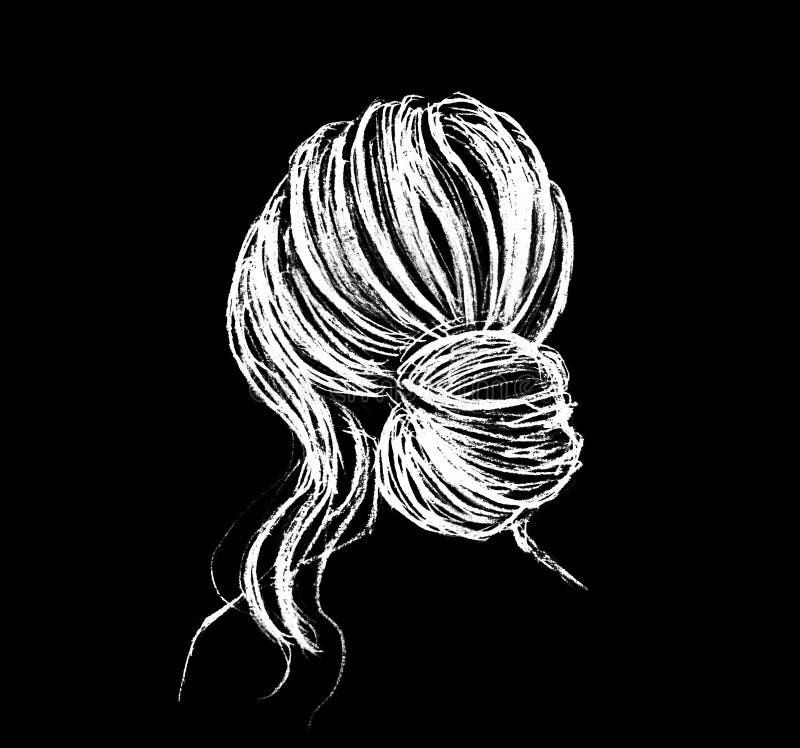 Head of a Girl with a Beautiful Hairstyle on a Black Background Stock  Illustration - Illustration of white, graphic: 216905183