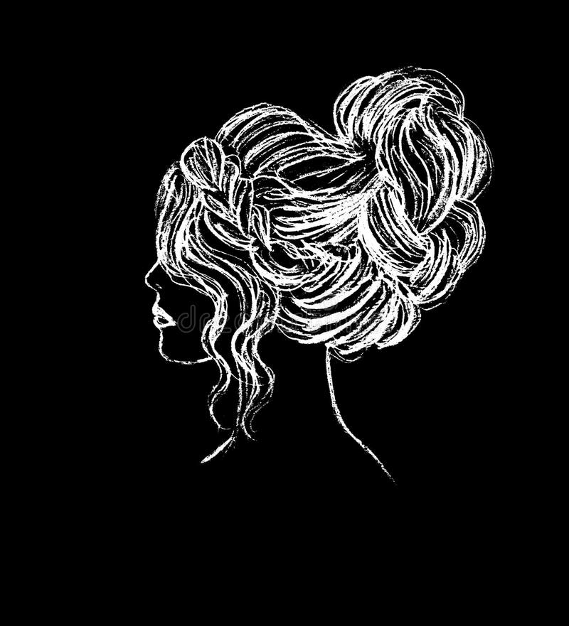 A Girl with Beautiful Long Hair - a Graphic Image in White on a Black  Background Stock Illustration - Illustration of beauty, woman: 228474480