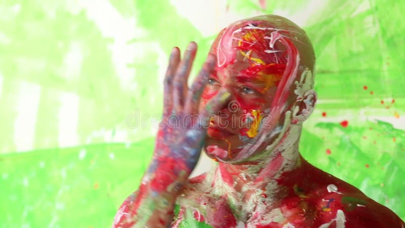 Head and hands of dancing bald man whole in stock video footage