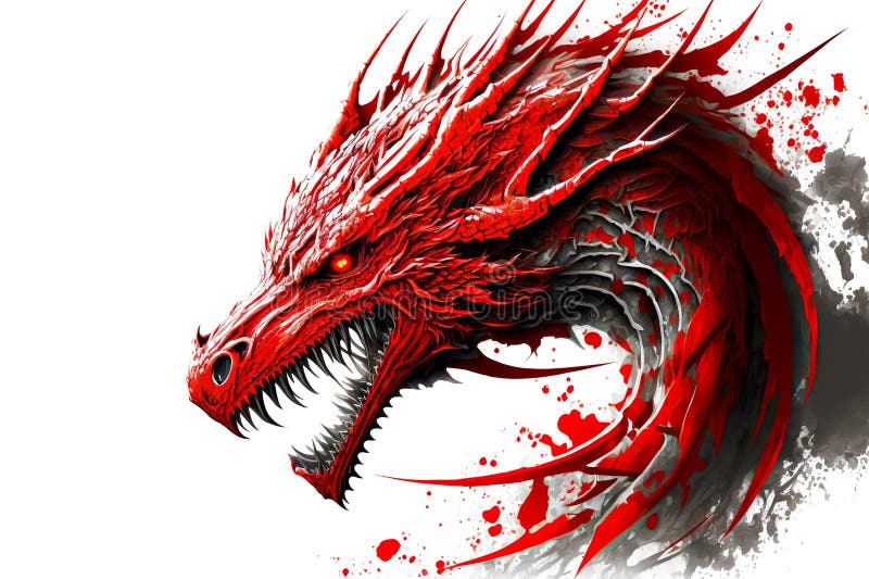 Head of Huge Fabulous Red Dragons Isolated on White Background Stock