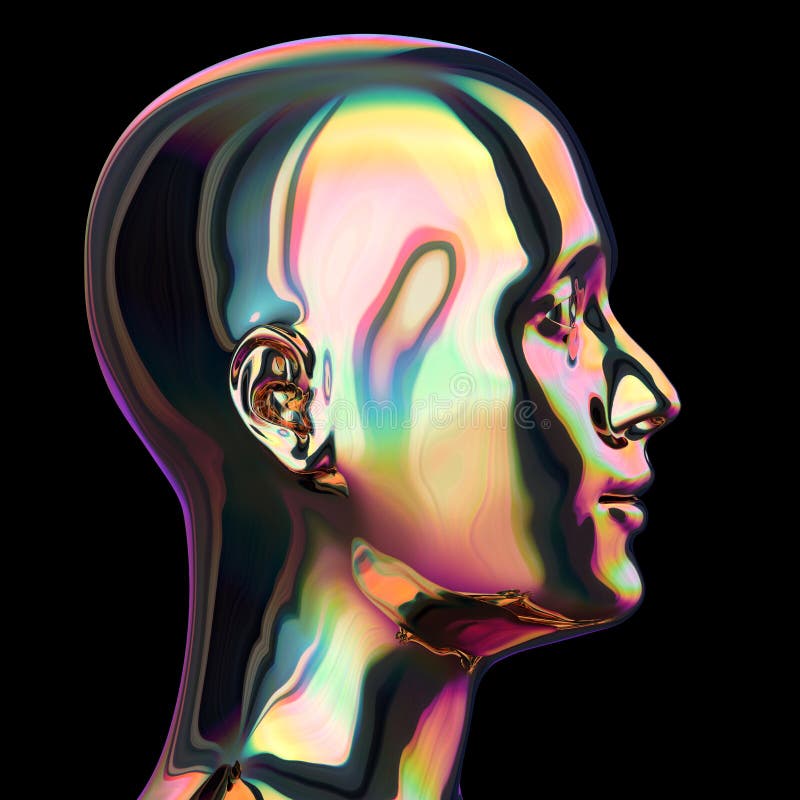 Head iron man silhouette stylized metallic colorful reflections vector illustration