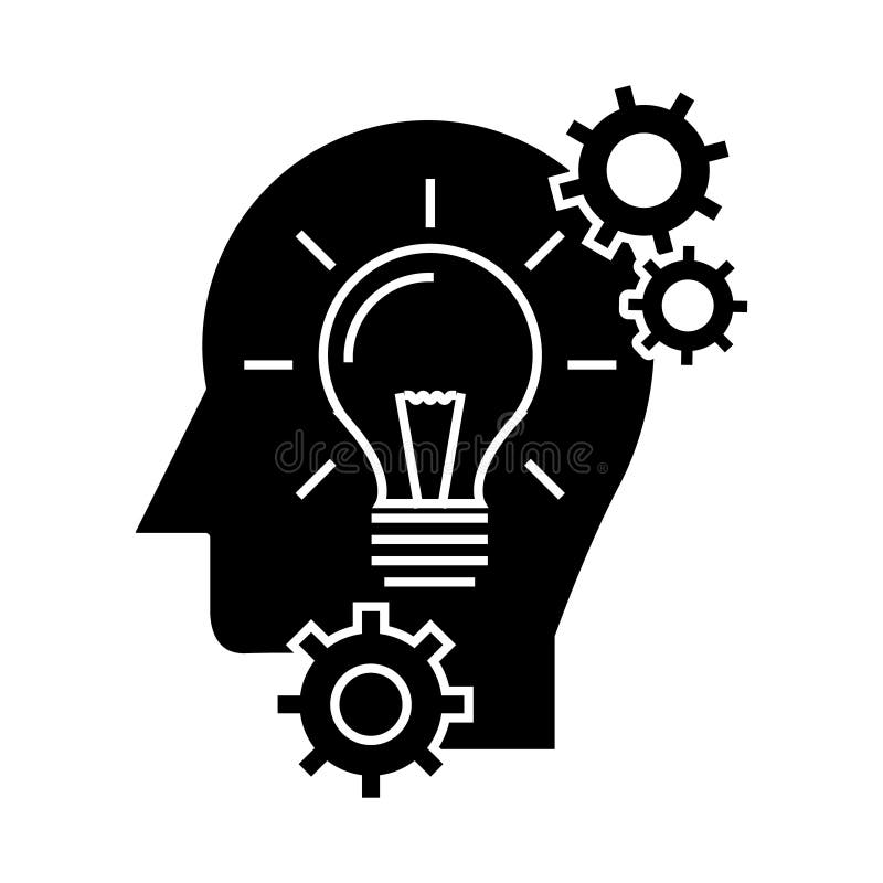 Head with lamp, idea generation icon, vector illustration, sign on isolated background stock illustration