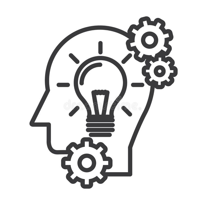Head with lamp,idea generation vector line icon, sign, illustration on background, editable strokes stock illustration